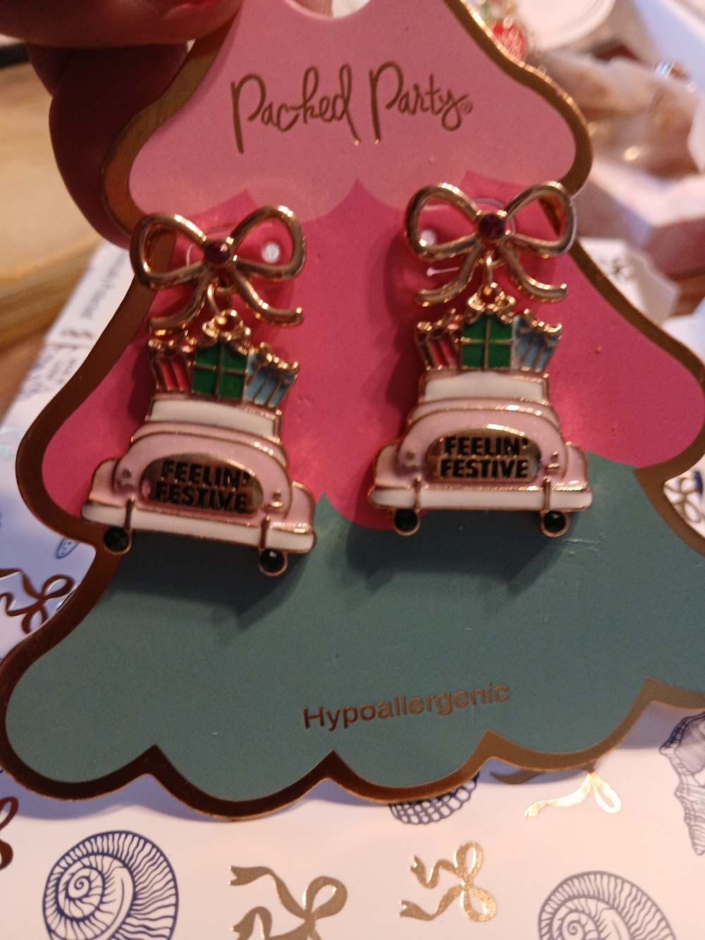 Packed Party Pink & Gold 'Feelin' Festive' Car Earrings